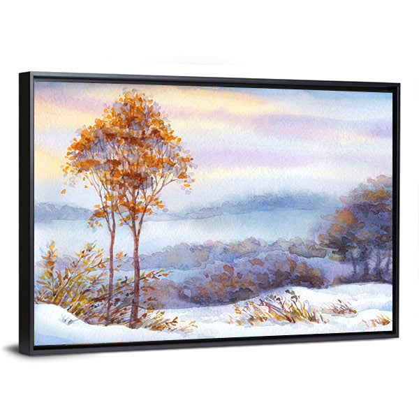 Snow Covered Valley with Orange Trees Canvas Wall Art