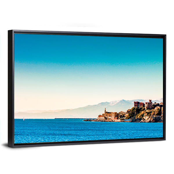 Genoa Coastal Village with Blue Sea Canvas Wall Art