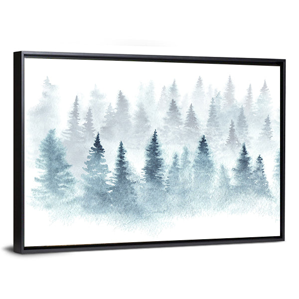 Winter Forest In Fog Canvas Wall Art