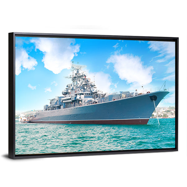 Navy Ship in the Bay Canvas Wall Art