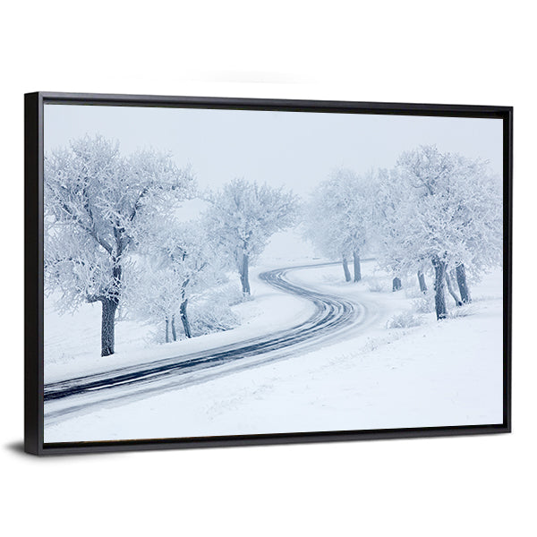 Snowy Winter Road Canvas Wall Art