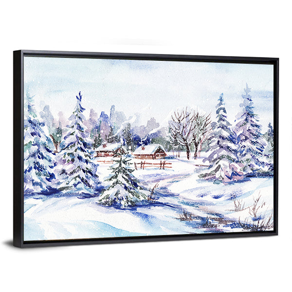 Scenic Winter Village Landscape Canvas Wall Art