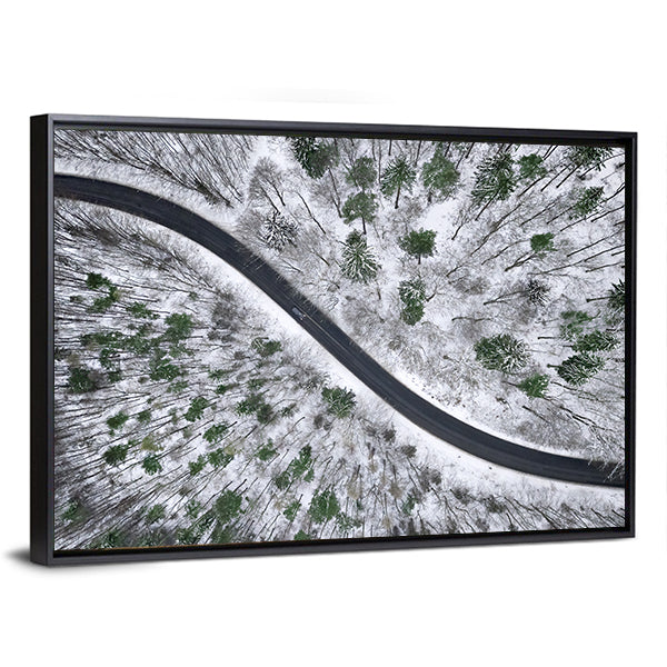 Winter Road In Snowy Forest Canvas Wall Art