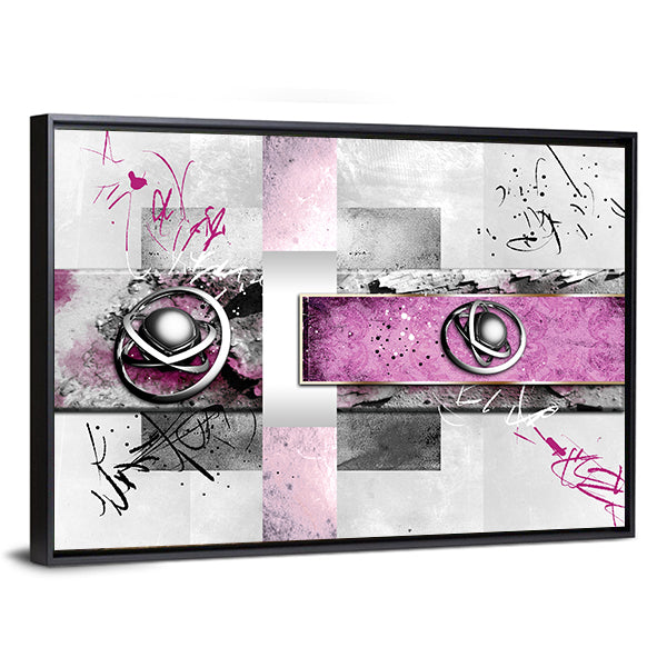 Magenta Band with Silver Orbs Abstract Canvas Wall Art