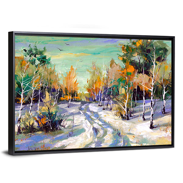 Road To Winter Woods Canvas Wall Art
