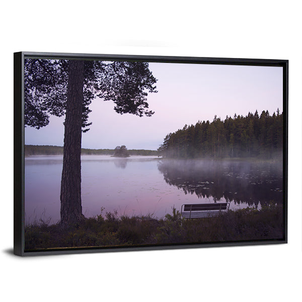 Misty Lake in Sweden Canvas Wall Art