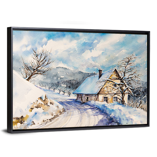 Heavy Snowfall In Winter Mountains Canvas Wall Art