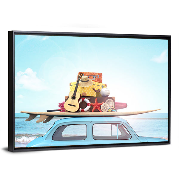 Vintage Beach Car with Surfboard Canvas Wall Art