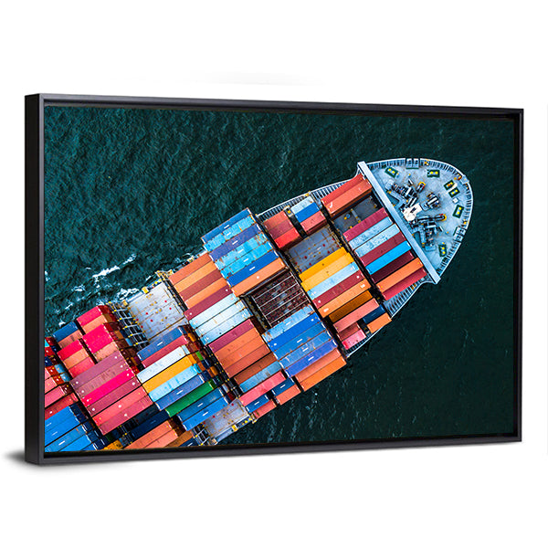 Birds-eye Cargo Ship with Containers Canvas Wall Art