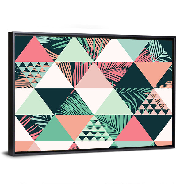 Tropical Geometric Leaves Pattern Canvas Wall Art