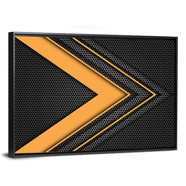 Geometric Orange Chevron Arrow with Honeycomb Texture Canvas Wall Art in black, gray and orange, framed canvas, product view on a white background
