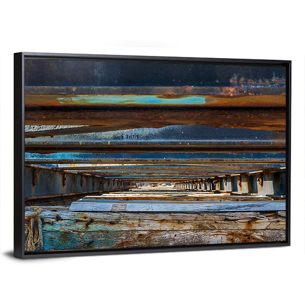 Under Pier Rusted Beams and Weathered Wood Canvas Wall Art
