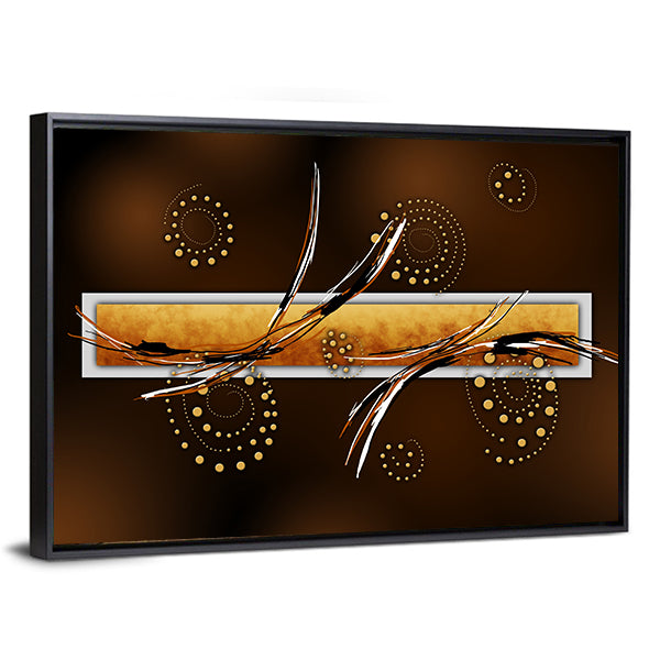 Ochre Rectangle with Gold Spiral Dots Canvas Wall Art