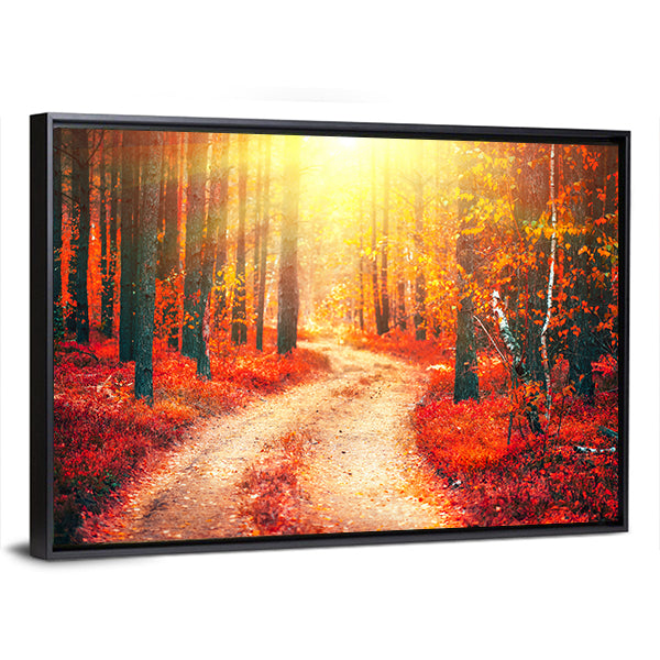 Autumnal Park With Pathway Canvas Wall Art