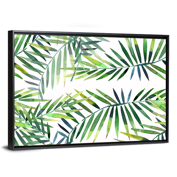 Green Tropical Palm Leaf Pattern Canvas Wall Art