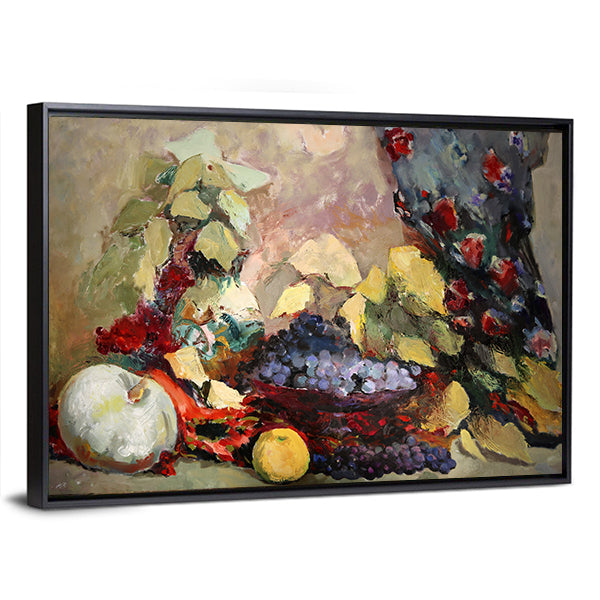 Grapes, Lemon, and Pumpkin Still Life Canvas Wall Art