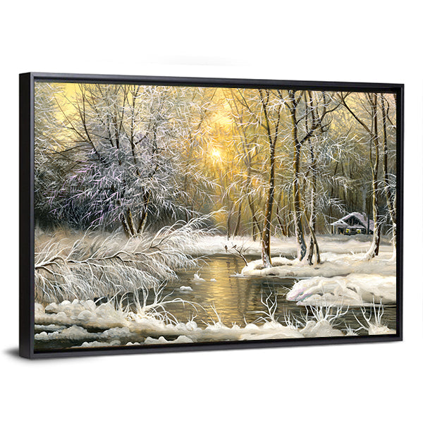 Winter Wooden Forest Lake Canvas Wall Art