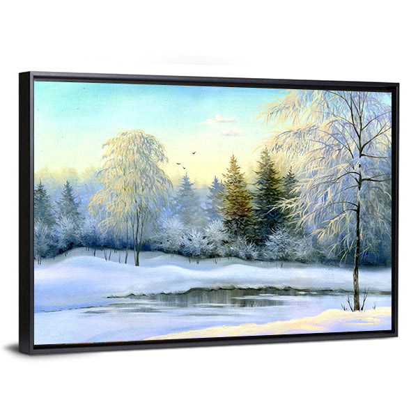 Frozen Lake In Winter Wood Canvas Wall Art