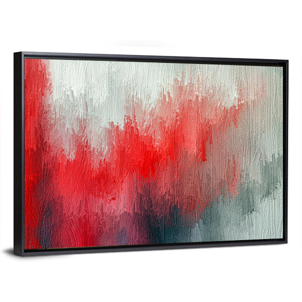 Twilight Red Abstract Canvas Wall Art in white, gray and red, framed canvas, product view on a white background