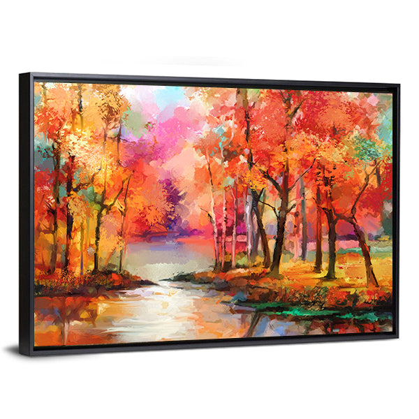 Autumn Forest with River Canvas Wall Art