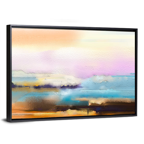 Impasto Abstract Horizon in Sunrise Colors Canvas Wall Art