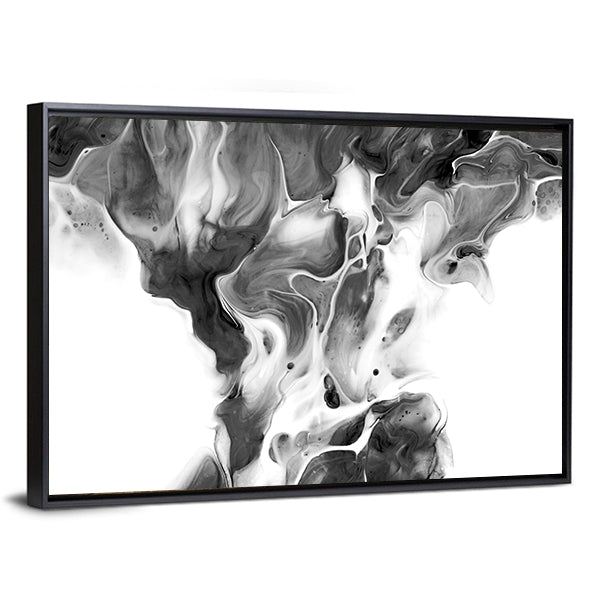 Black and White Ink Flow Abstract Canvas Wall Art