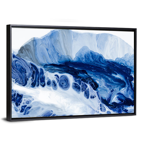 Blue Marbled Abstract with Dark Navy Center Canvas Wall Art