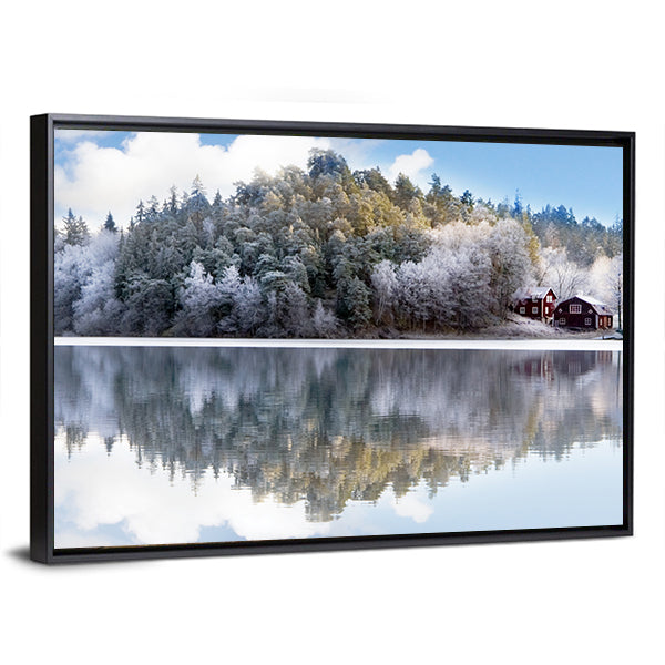 House By Lake Hill In Sweden Canvas Wall Art