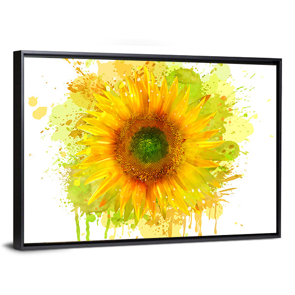Watercolor Sunflower Splash Canvas Wall Art