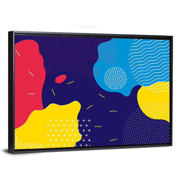 Pop Liquid Color Pattern Canvas Wall Art in yellow, blue and multicolor, framed canvas, product view on a white background