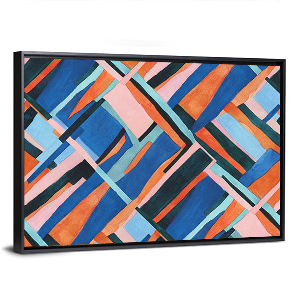 Abstract Geometric Collage in Blue and Orange Canvas Wall Art