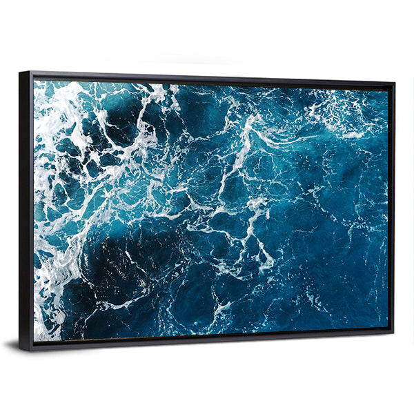 Abstract Blue Ocean Surface Canvas Wall Art in white and blue, framed canvas, product view on a white background