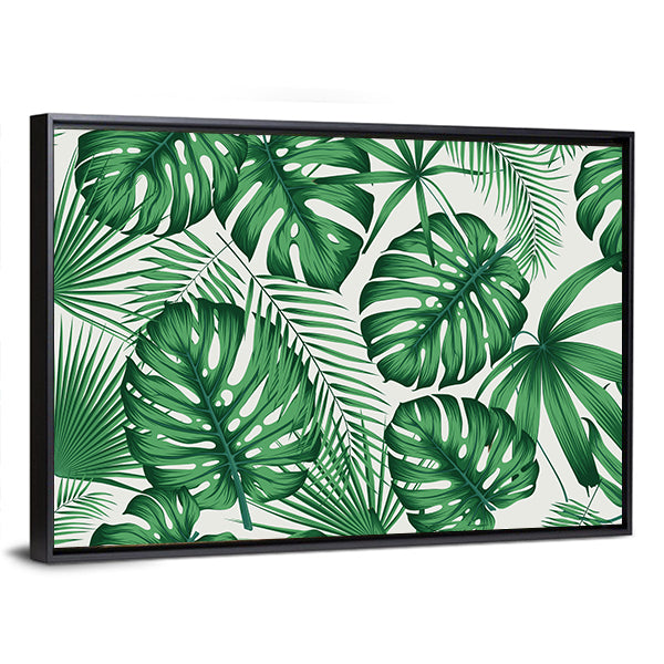 Monstera and Palm Leaves Pattern Canvas Wall Art