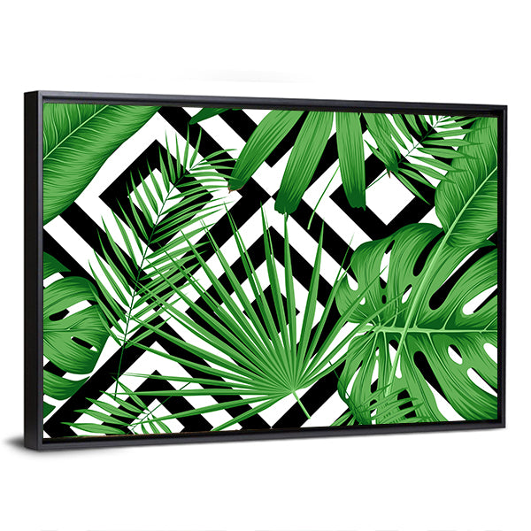 Geometric Tropical Leaves Pattern Canvas Wall Art