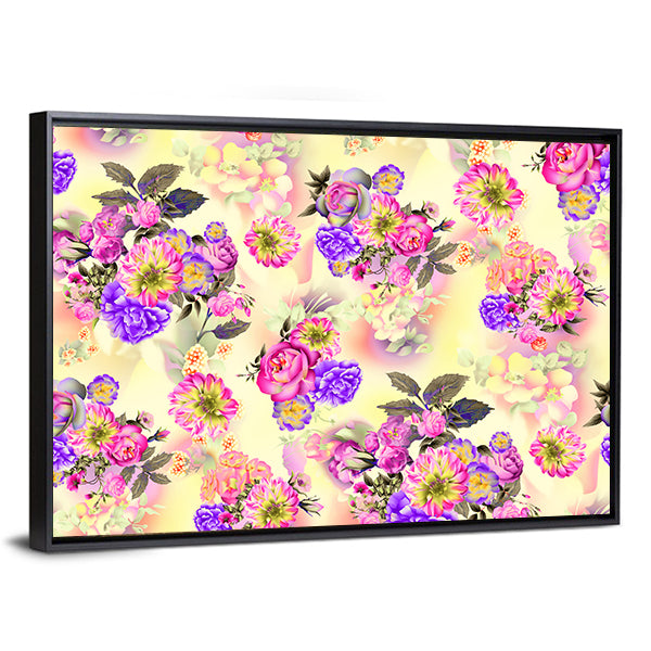Summer Garden Roses & Iris Flowers Canvas Wall Art