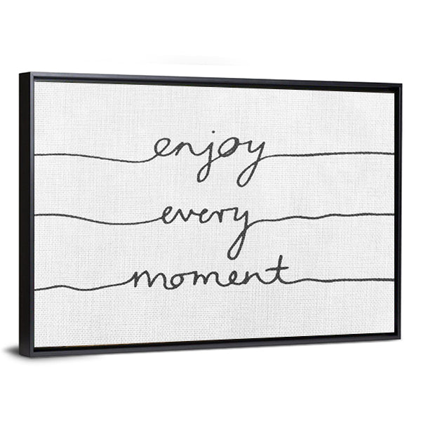 Handwritten Positive Thinking Quote Canvas Wall Art in black and white, framed canvas, product view on a white background