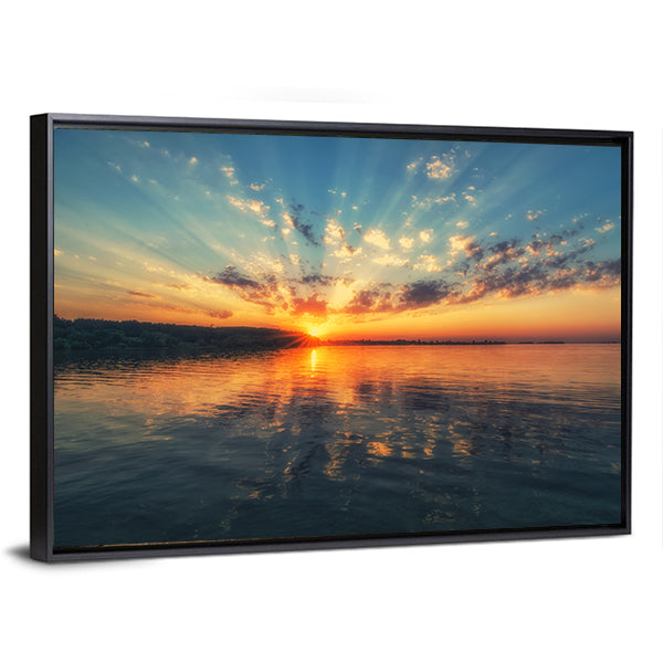 Sunset River with Rippling Reflection Canvas Wall Art