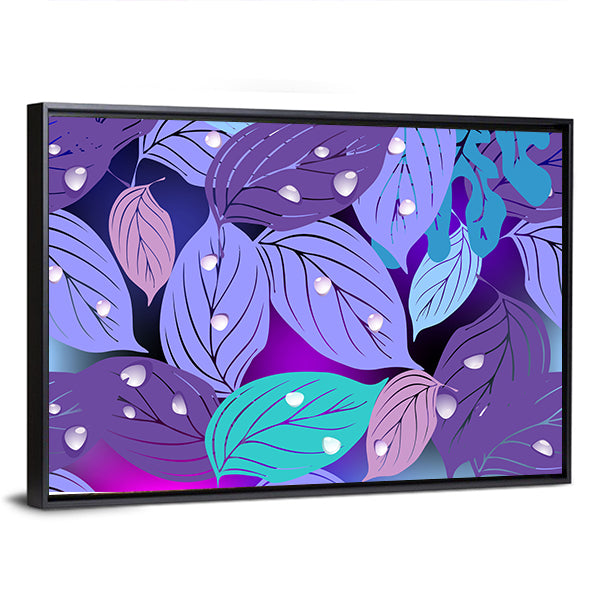Purple Teal Leaf Texture Canvas Wall Art in blue and purple, framed canvas, product view on a white background