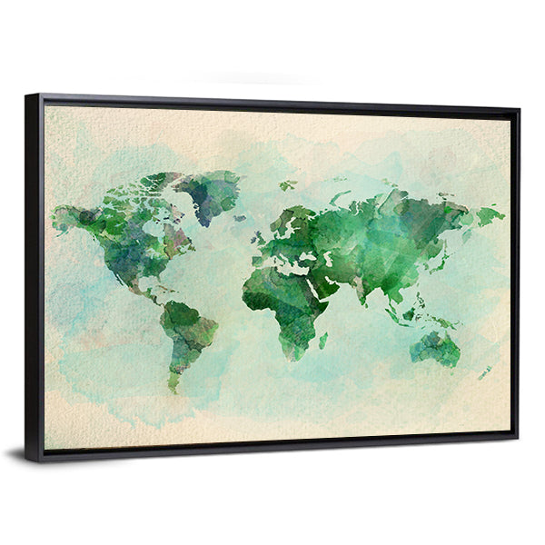 Vintage Watercolor World Map Canvas Wall Art