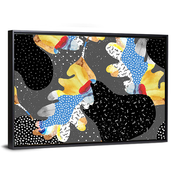 Colorful Fluid Abstract Shapes Canvas Wall Art in black, gray and multicolor, framed canvas, product view on a white background