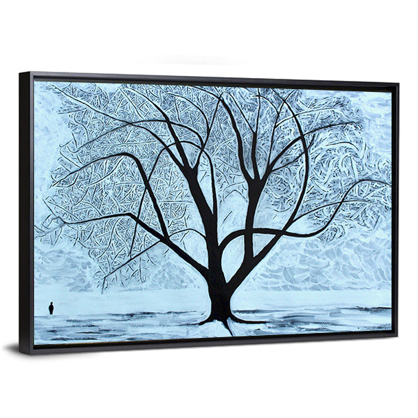 Snowy Tree with Lone Figure Canvas Wall Art