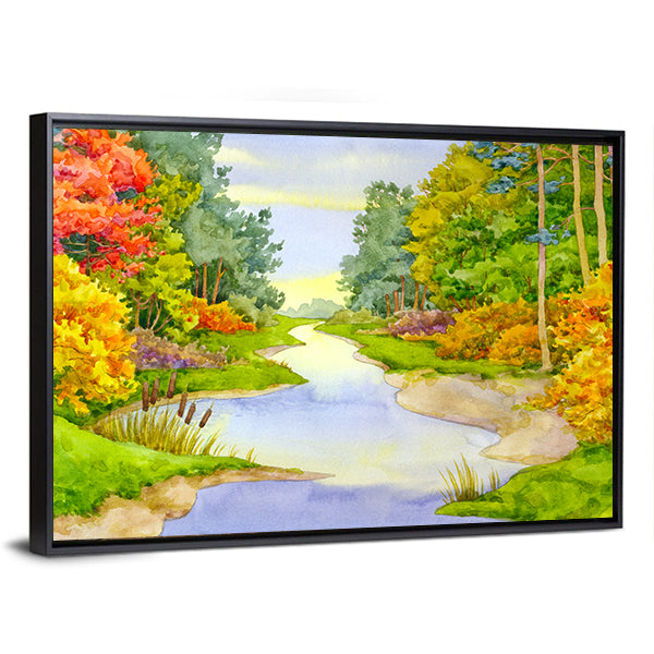 Autumn Forest Creek Canvas Wall Art