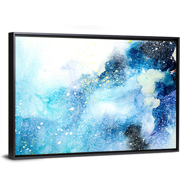 Bluish Watercolor Stains and Drips Canvas Wall Art