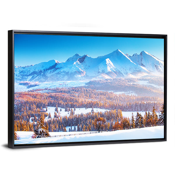 Snowy Mountain Peaks In Frosty Morning Canvas Wall Art