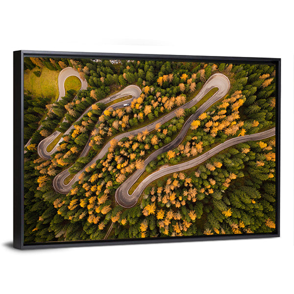 Curvy Road In Autumn Forest Canvas Wall Art