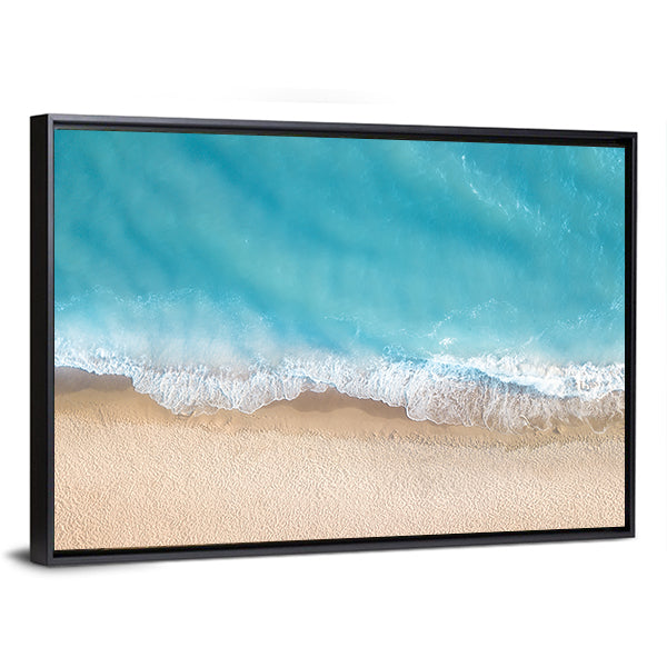 Summer Seascape From Top Canvas Wall Art in white, beige and blue, framed canvas, product view on a white background
