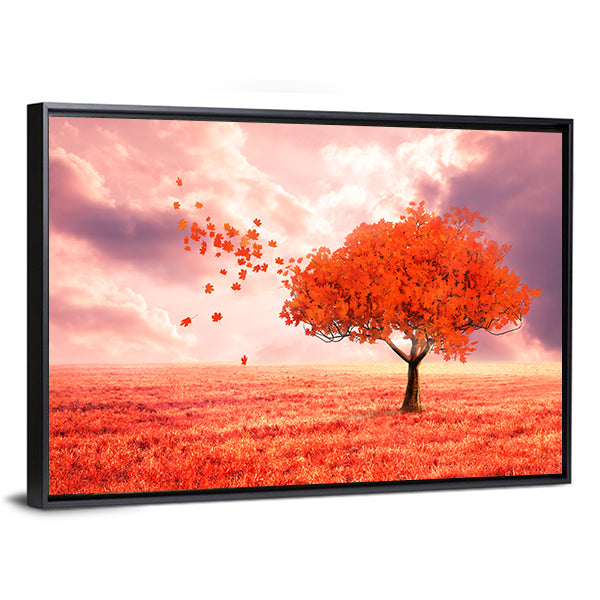 Dreamlike Red Autumn Tree Canvas Wall Art