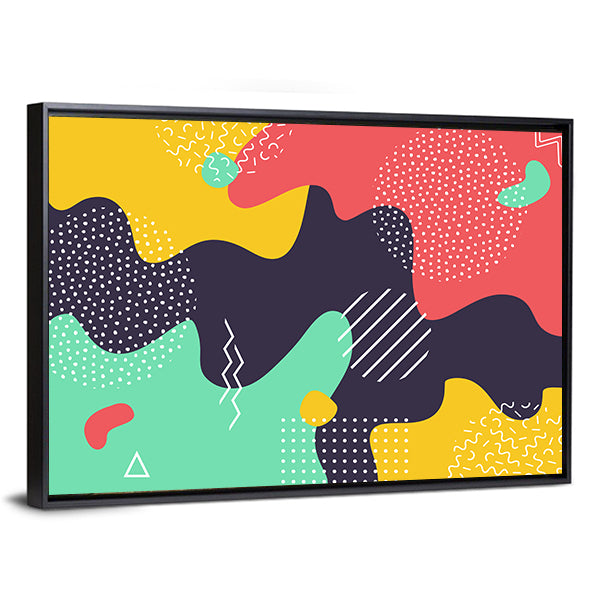 Abstract Liquid Splash Pattern Canvas Wall Art in red, yellow and multicolor, framed canvas, product view on a white background