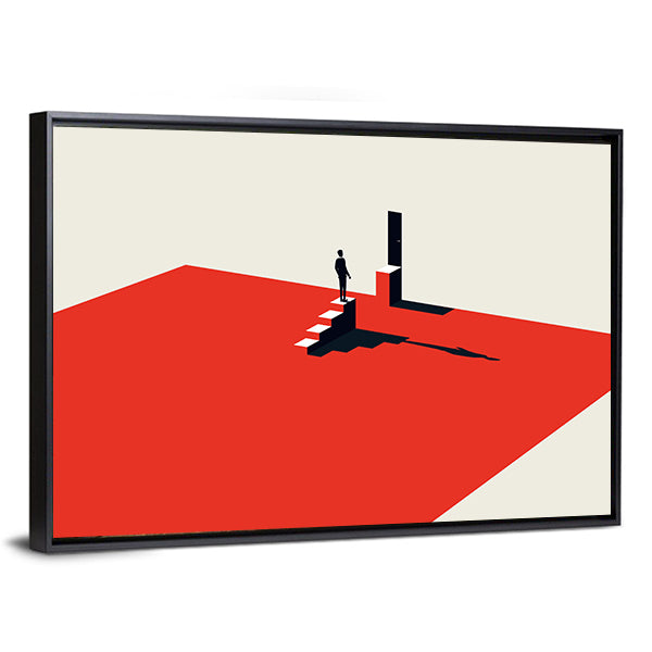 Solitary Figure on Red Stairs Canvas Wall Art