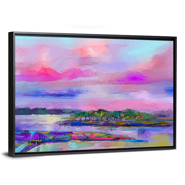 Meadow In Colorful Sky Canvas Wall Art